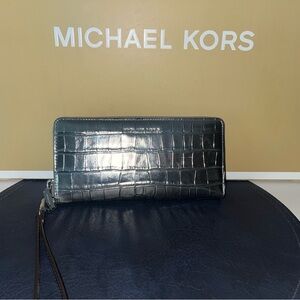 Michael Kors Black Croc-Embossed Clutch
